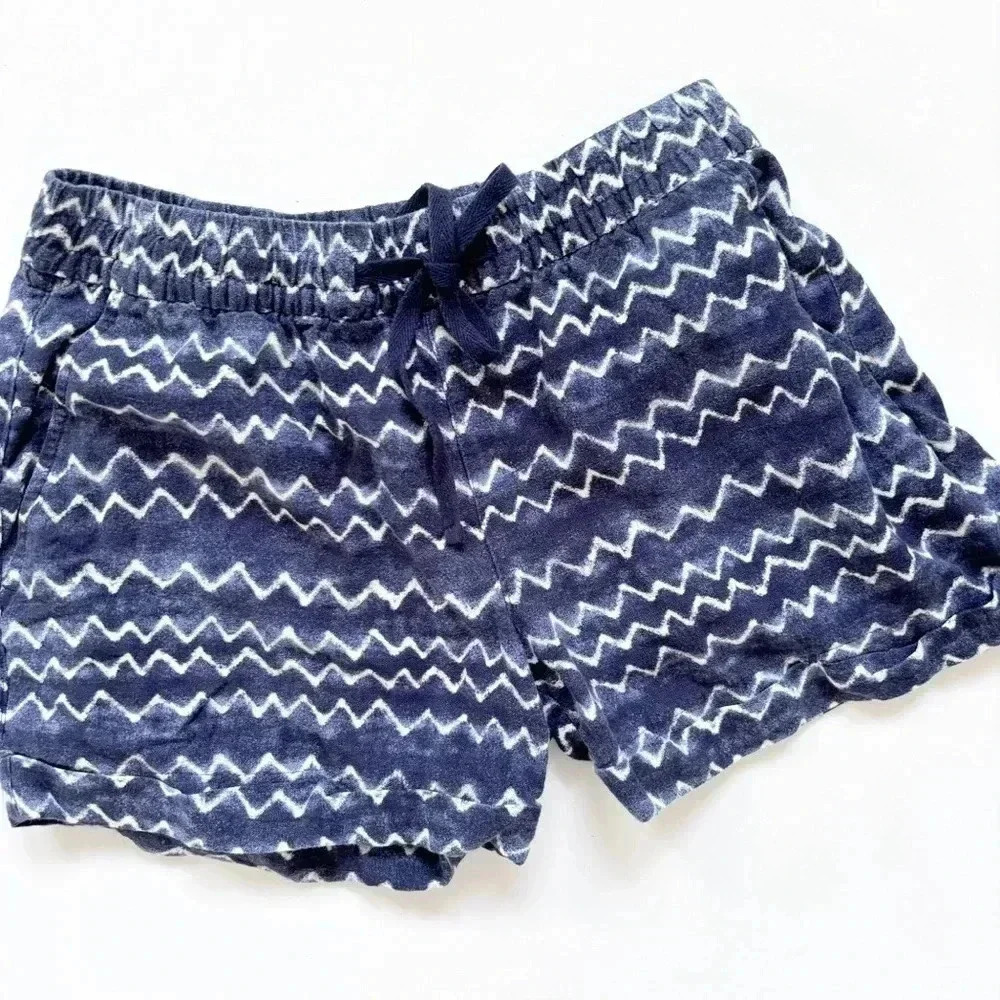 Old Navy Blue Chevron Printed Linen Blend Pull On Shorts